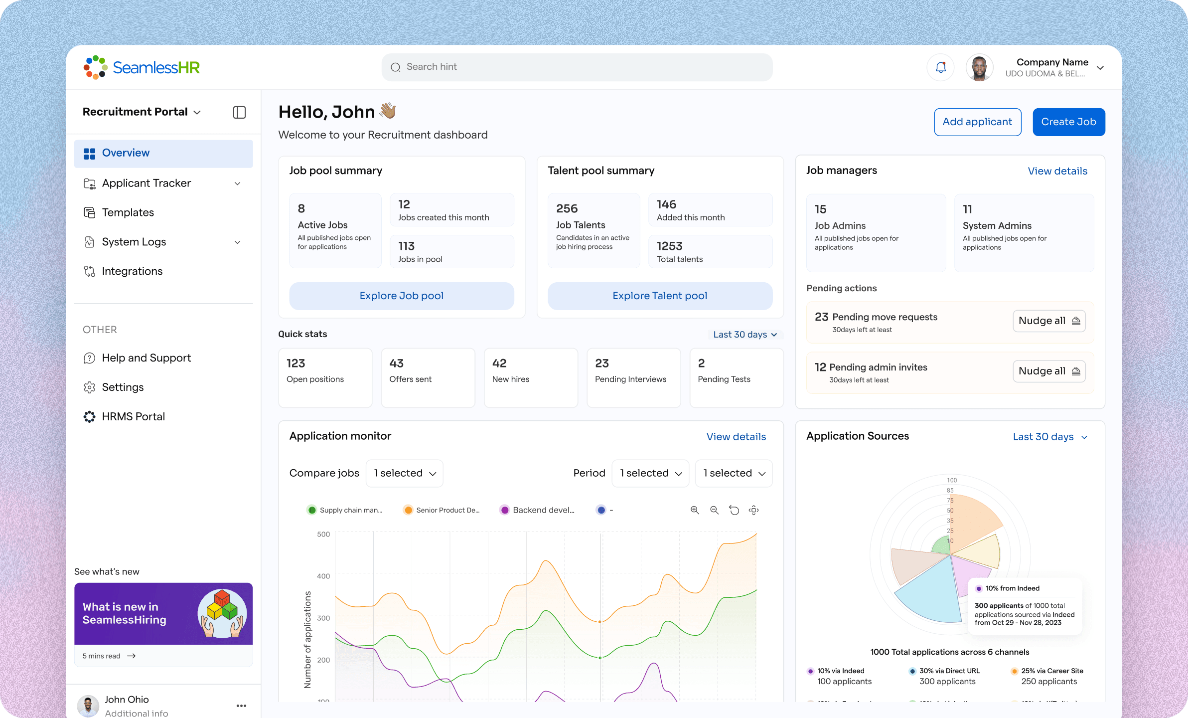 SeamlessHiring 2.0 case study header with RMS dashboard preview
