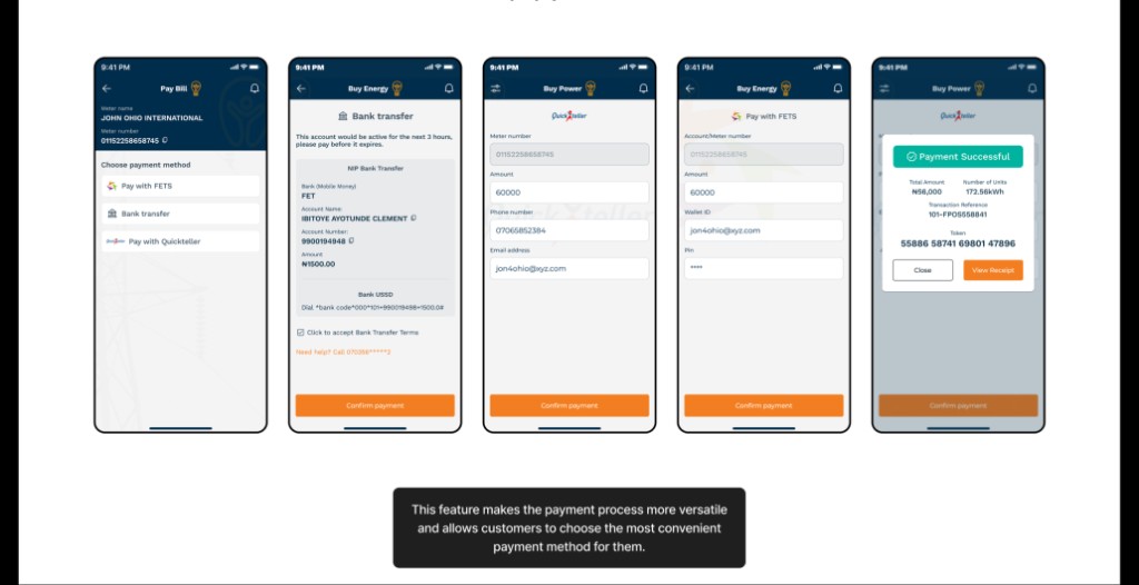 IBEDC Care App: multi-channel payment flow and success state